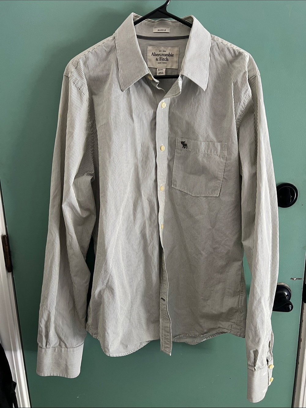 Abercrombie‎ & Fitch Men’s Long-Sleeve Striped Button-Down White Green Grey XXL